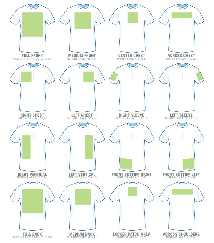 DTF transfer placement size guide