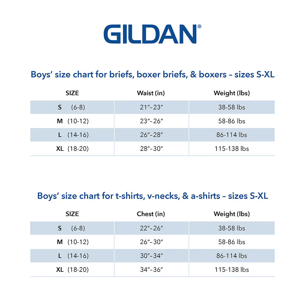 Boys and youth size guide