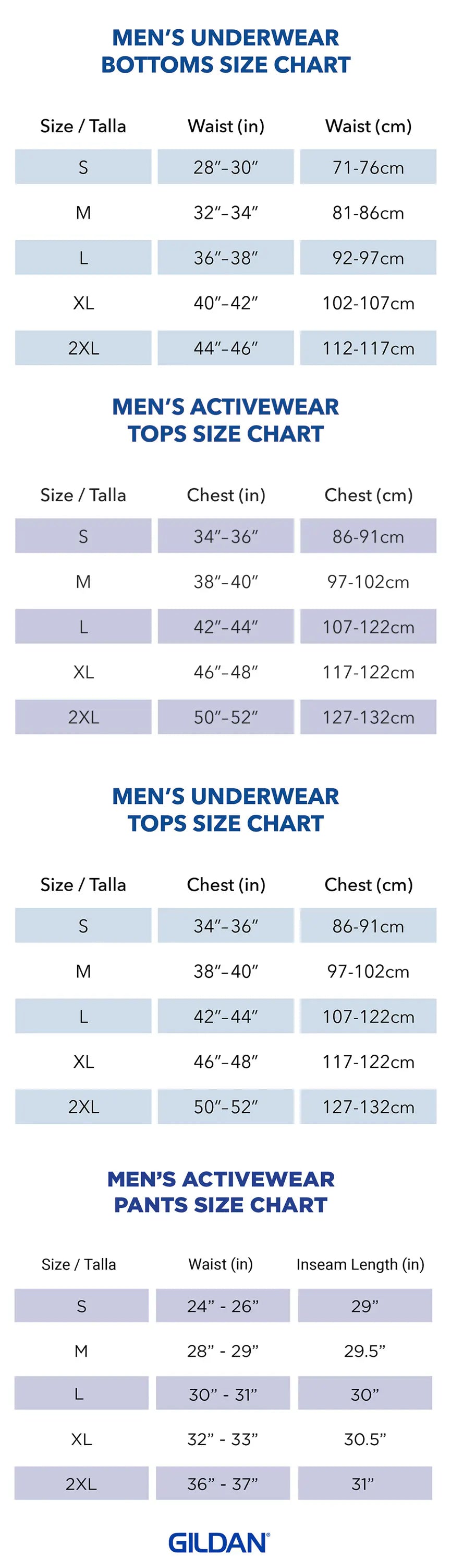 Gildan men's size guide